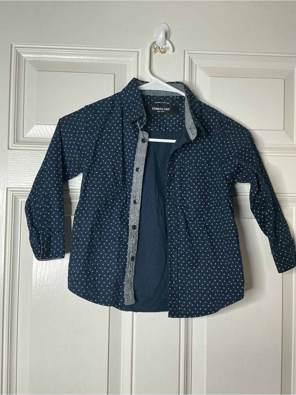 Kenneth Cole Boys' Navy Button-Down with White Dot Print